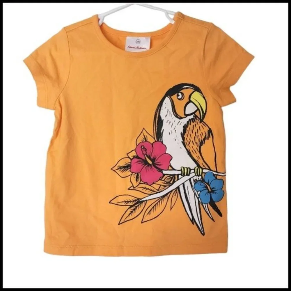 Hanna Andersson Orange T-Shirt Tee Parrot Floral size 100 4 Years‎ NWT